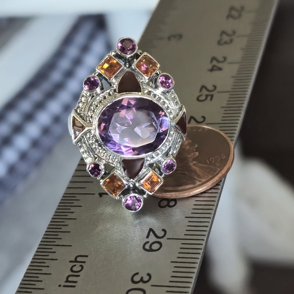 NICKY BUTLER 925 Sterling Silver Amethyst Topaz Rhodolite Designer Ring Sz 6 NWT - Picture 15 of 16